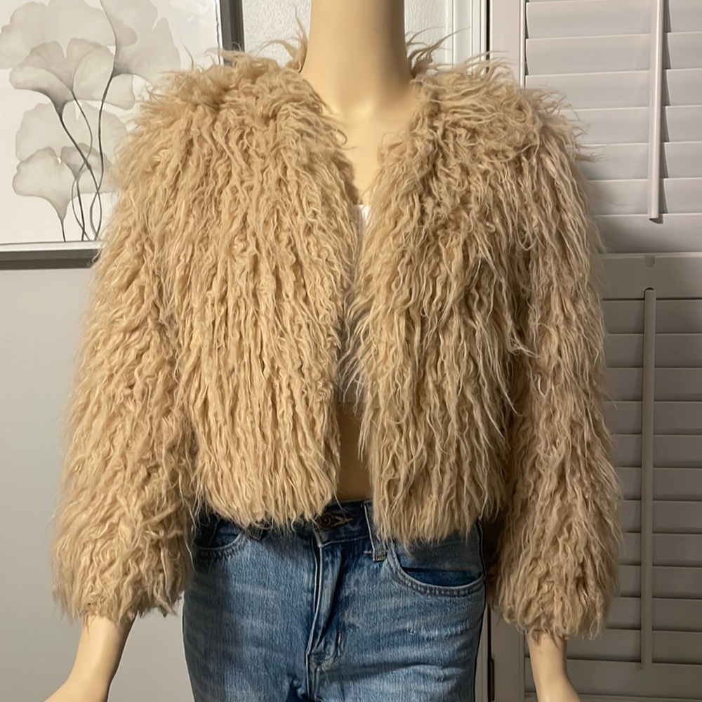Reformation cropped faux fur shag coat - XS
